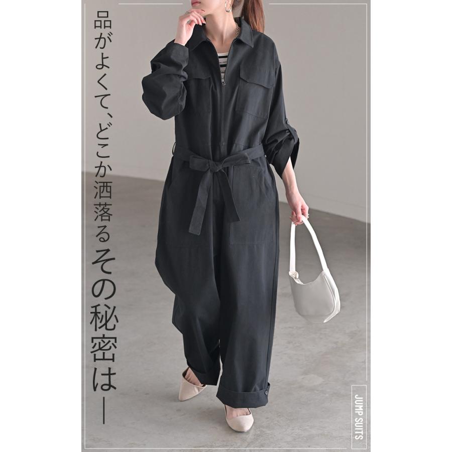 オールインワン つなぎ 綿100 レディース ジャンプ スーツ トップス パンツ ロング オーバー ドロップショルダー ミリタリー オーバーオール ロングパンツ | HUG.U | 06