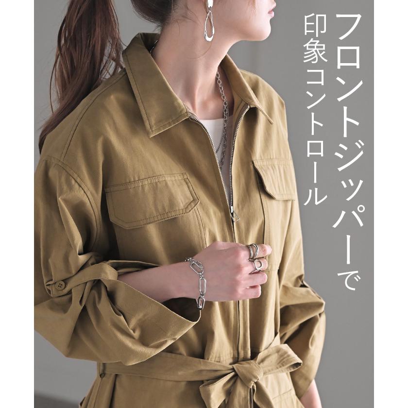 オールインワン つなぎ 綿100 レディース ジャンプ スーツ トップス パンツ ロング オーバー ドロップショルダー ミリタリー オーバーオール ロングパンツ | HUG.U | 09