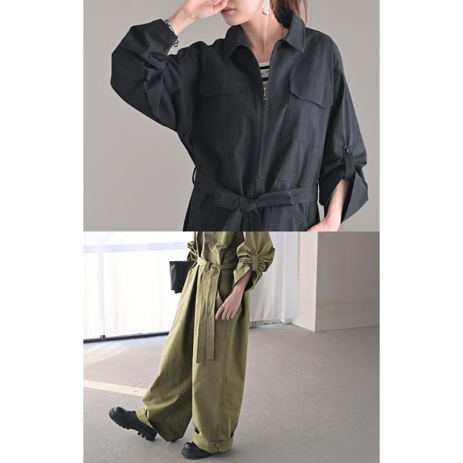 オールインワン つなぎ 綿100 レディース ジャンプ スーツ トップス パンツ ロング オーバー ドロップショルダー ミリタリー オーバーオール ロングパンツ | HUG.U | 10