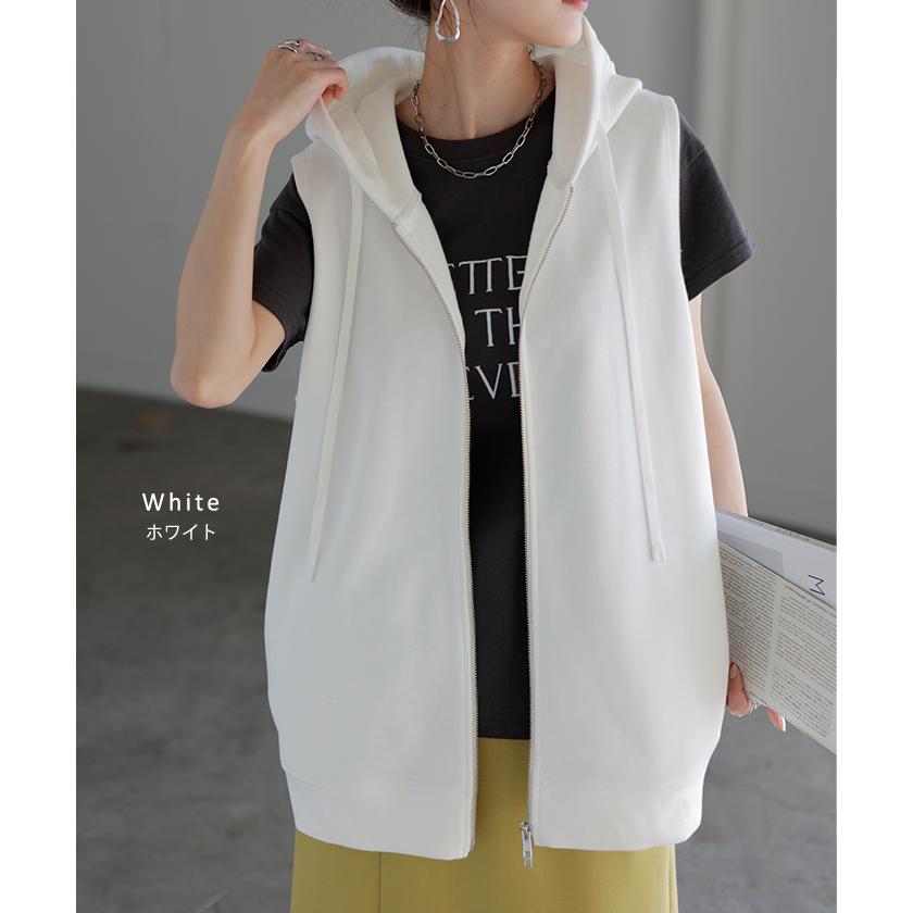 ベスト スウェット パーカー スポーティー ジレ スウェットベスト アウター レディース ライトアウター トップス ノースリーブ トレーナー フード | HUG.U | 15