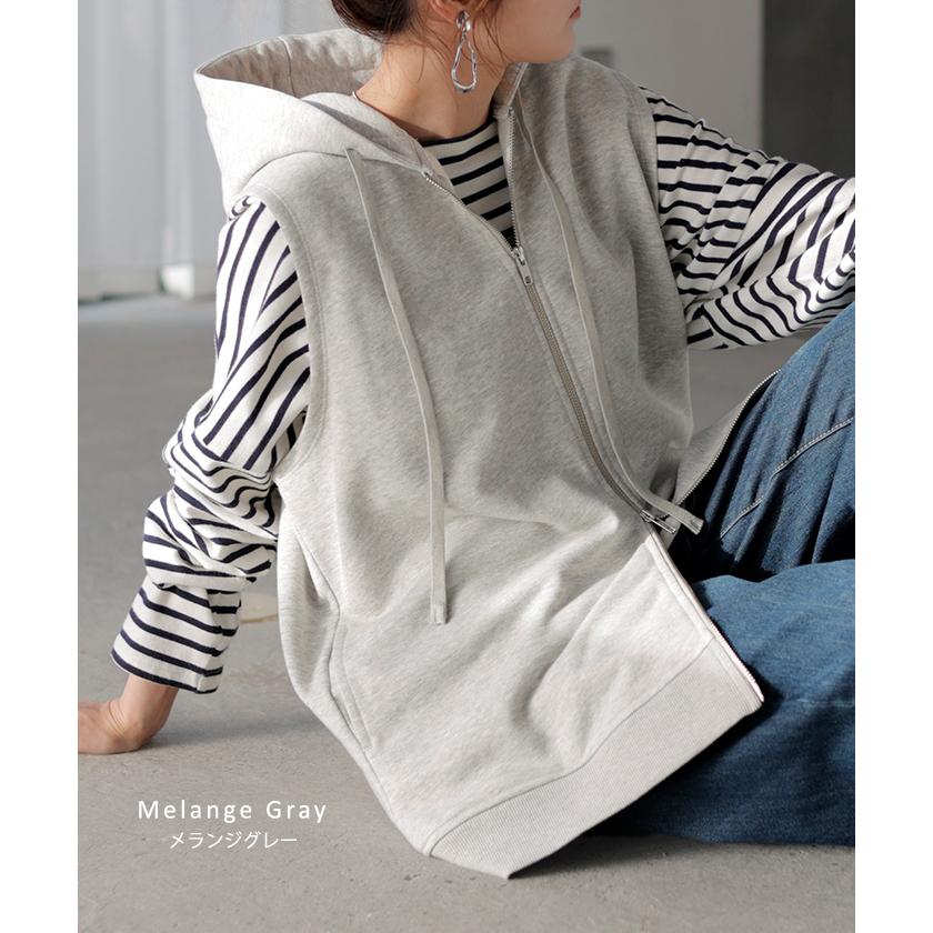 ベスト スウェット パーカー スポーティー ジレ スウェットベスト アウター レディース ライトアウター トップス ノースリーブ トレーナー フード | HUG.U | 16