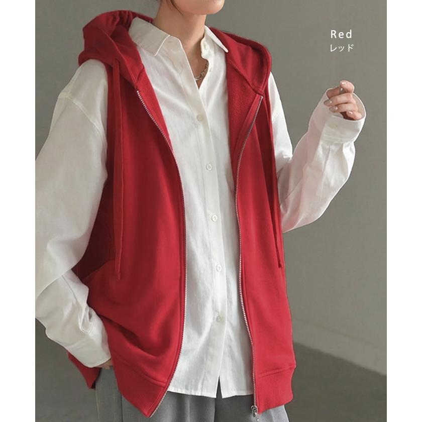 ベスト スウェット パーカー スポーティー ジレ スウェットベスト アウター レディース ライトアウター トップス ノースリーブ トレーナー フード | HUG.U | 19