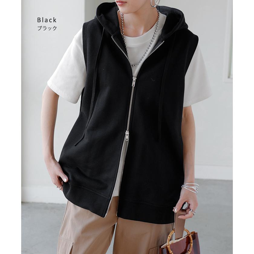 ベスト スウェット パーカー スポーティー ジレ スウェットベスト アウター レディース ライトアウター トップス ノースリーブ トレーナー フード | HUG.U | 20