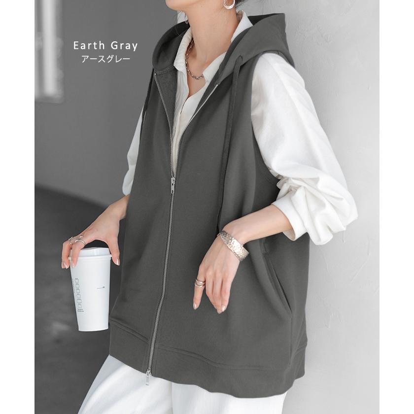 ベスト スウェット パーカー スポーティー ジレ スウェットベスト アウター レディース ライトアウター トップス ノースリーブ トレーナー フード | HUG.U | 21