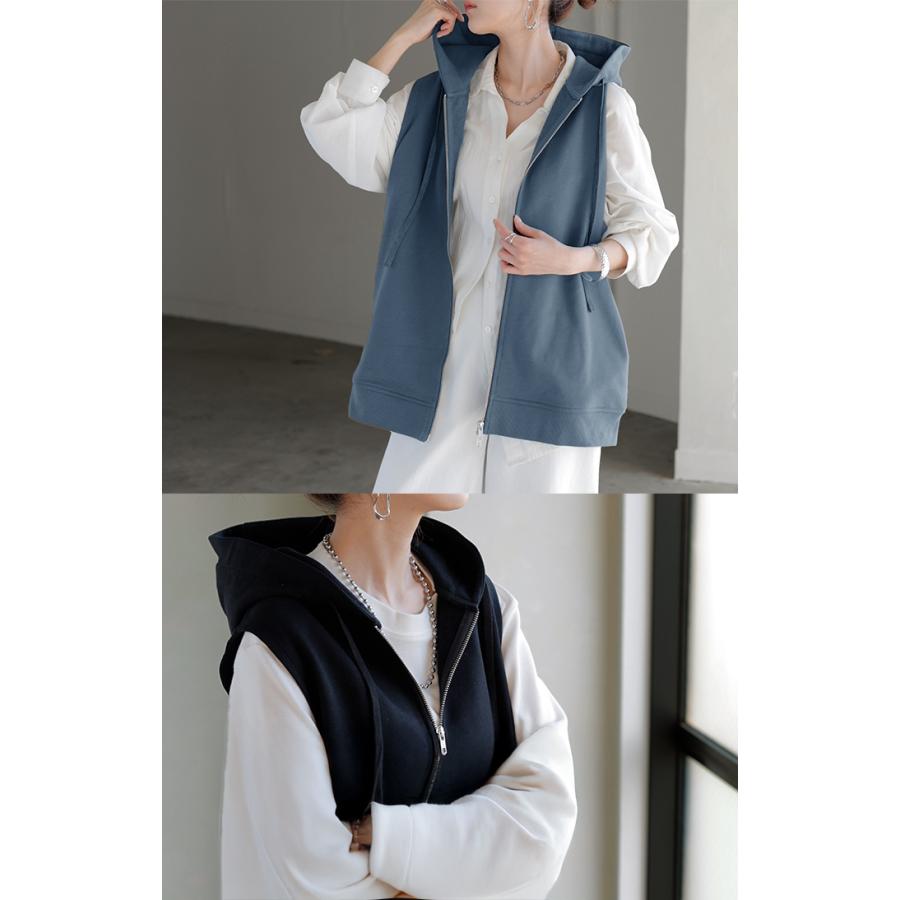 ベスト スウェット パーカー スポーティー ジレ スウェットベスト アウター レディース ライトアウター トップス ノースリーブ トレーナー フード | HUG.U | 23