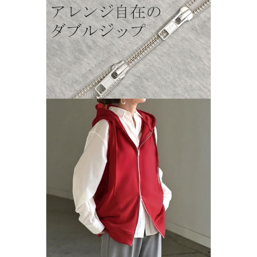 ベスト スウェット パーカー スポーティー ジレ スウェットベスト アウター レディース ライトアウター トップス ノースリーブ トレーナー フード | HUG.U | 24