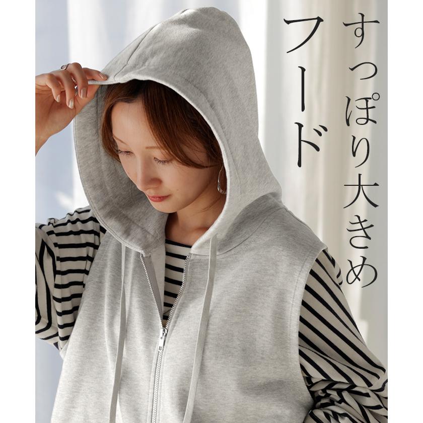 ベスト スウェット パーカー スポーティー ジレ スウェットベスト アウター レディース ライトアウター トップス ノースリーブ トレーナー フード | HUG.U | 25