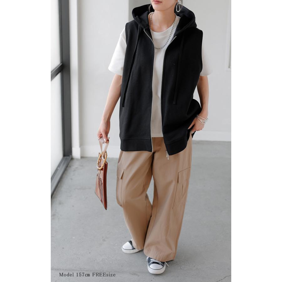 ベスト スウェット パーカー スポーティー ジレ スウェットベスト アウター レディース ライトアウター トップス ノースリーブ トレーナー フード | HUG.U | 09