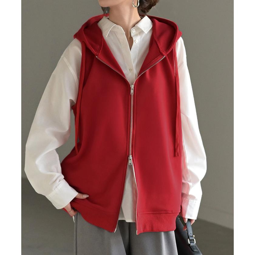 ベスト スウェット パーカー スポーティー ジレ スウェットベスト アウター レディース ライトアウター トップス ノースリーブ トレーナー フード | HUG.U | 10