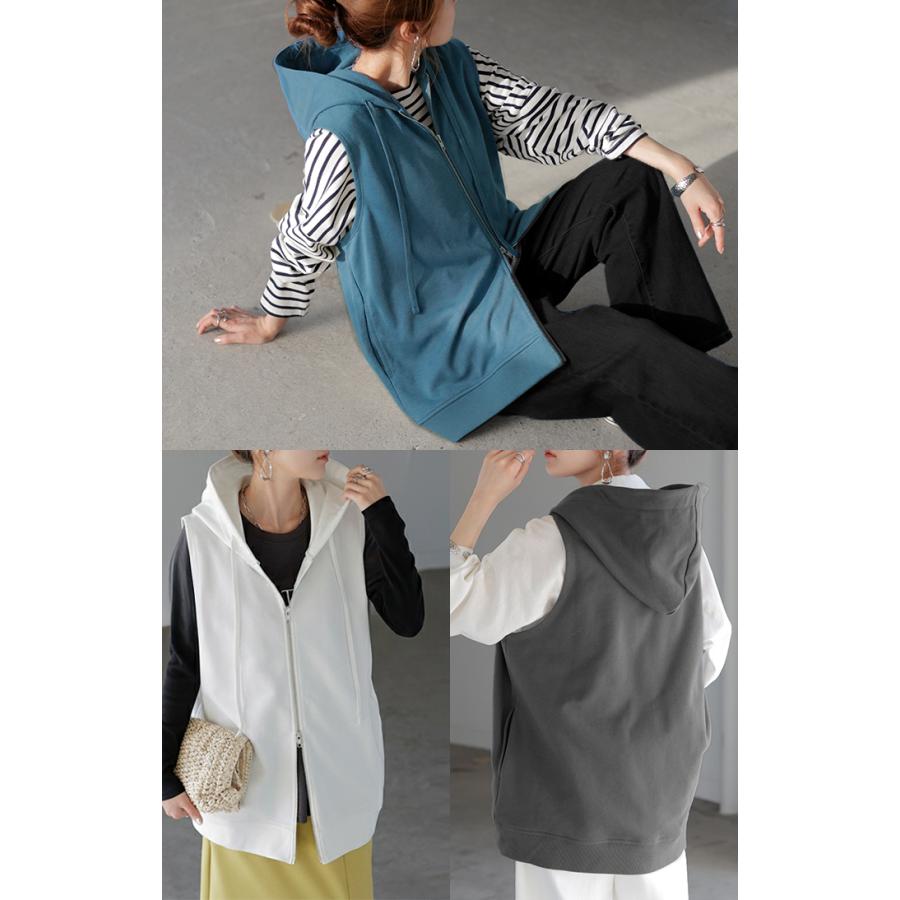 ベスト スウェット パーカー スポーティー ジレ スウェットベスト アウター レディース ライトアウター トップス ノースリーブ トレーナー フード | HUG.U | 13