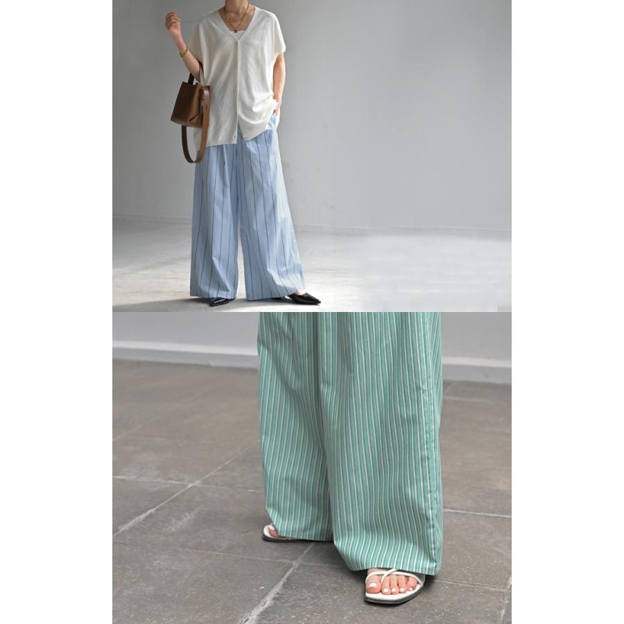 パンツ ワイド ストライプ 綿100 レディース ワイドパンツ 柄 ロング ロングパンツ 薄手 体型カバー ボトムス ボトム ストレート ズボン ゆったり ハイウエスト | HUG.U | 09