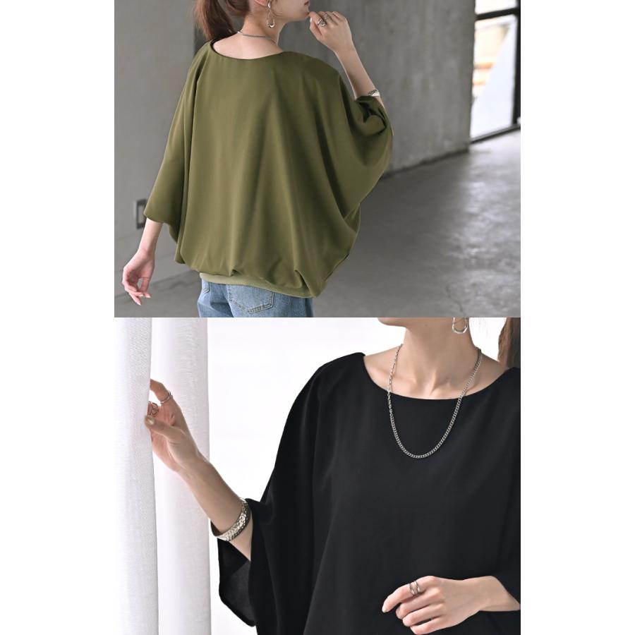 シャツ レディース インナー 付 トップス ノーカラー バンドカラー シフォン ブラウス リブ ロング ロングシャツ チュニック 半袖 無地 きれいめ ゆったり | HUG.U | 20