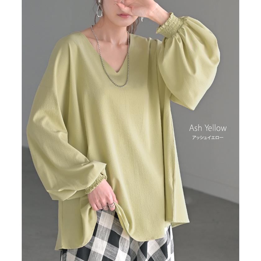 SALE シャツ 楊柳 レディース トップス ブラウス ロング ロングシャツ チュニック Vネック シワになりにくい 長袖 半袖 | HUG.U | 14