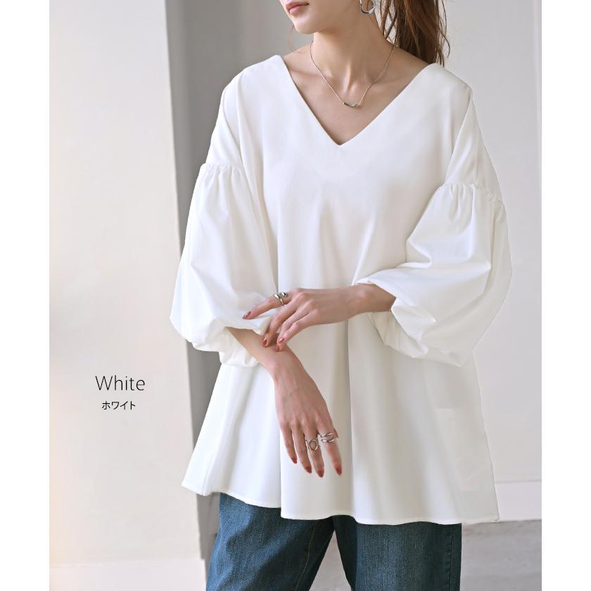 SALE シャツ 楊柳 レディース トップス ブラウス ロング ロングシャツ チュニック Vネック シワになりにくい 長袖 半袖 | HUG.U | 15