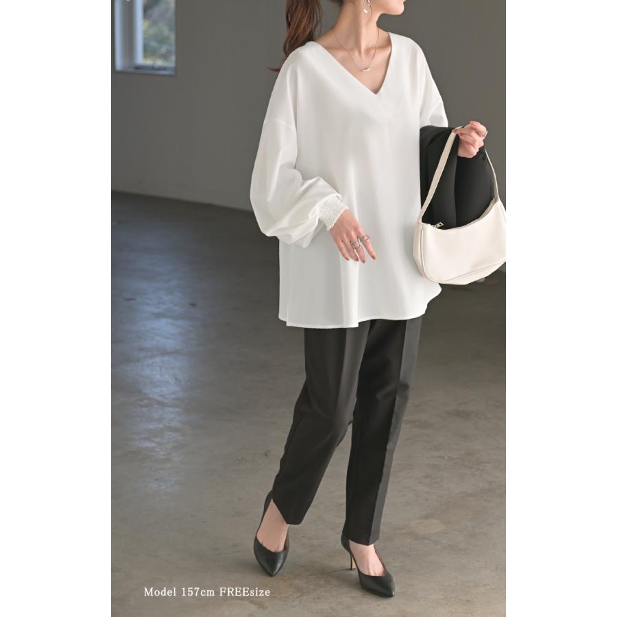 SALE シャツ 楊柳 レディース トップス ブラウス ロング ロングシャツ チュニック Vネック シワになりにくい 長袖 半袖 | HUG.U | 18