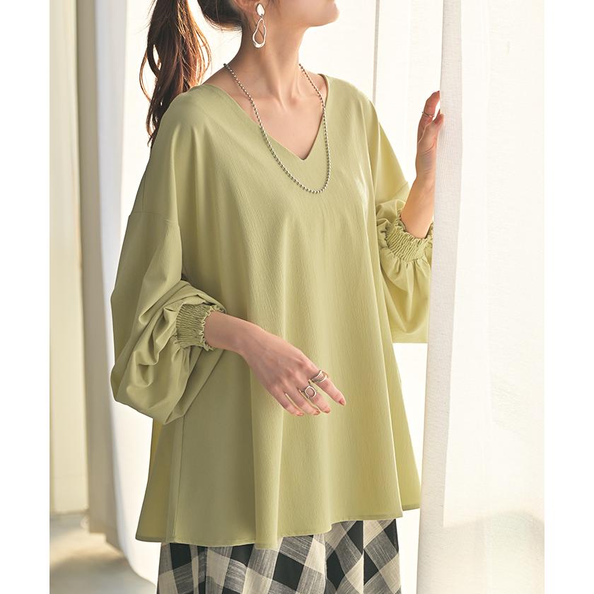 SALE シャツ 楊柳 レディース トップス ブラウス ロング ロングシャツ チュニック Vネック シワになりにくい 長袖 半袖 | HUG.U | 19