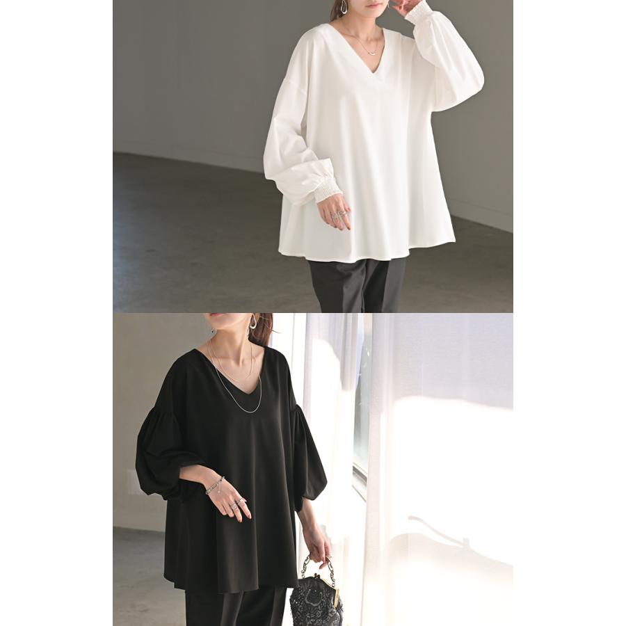 SALE シャツ 楊柳 レディース トップス ブラウス ロング ロングシャツ チュニック Vネック シワになりにくい 長袖 半袖 | HUG.U | 03
