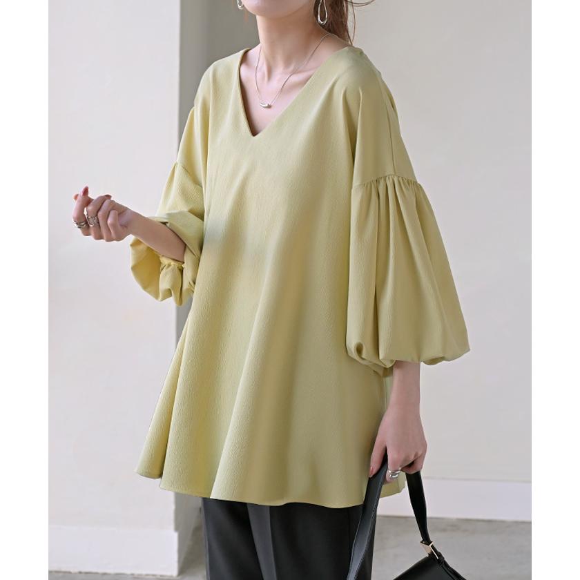 SALE シャツ 楊柳 レディース トップス ブラウス ロング ロングシャツ チュニック Vネック シワになりにくい 長袖 半袖 | HUG.U | 06