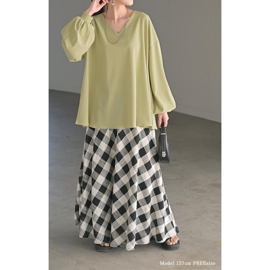 SALE シャツ 楊柳 レディース トップス ブラウス ロング ロングシャツ チュニック Vネック シワになりにくい 長袖 半袖 | HUG.U | 07
