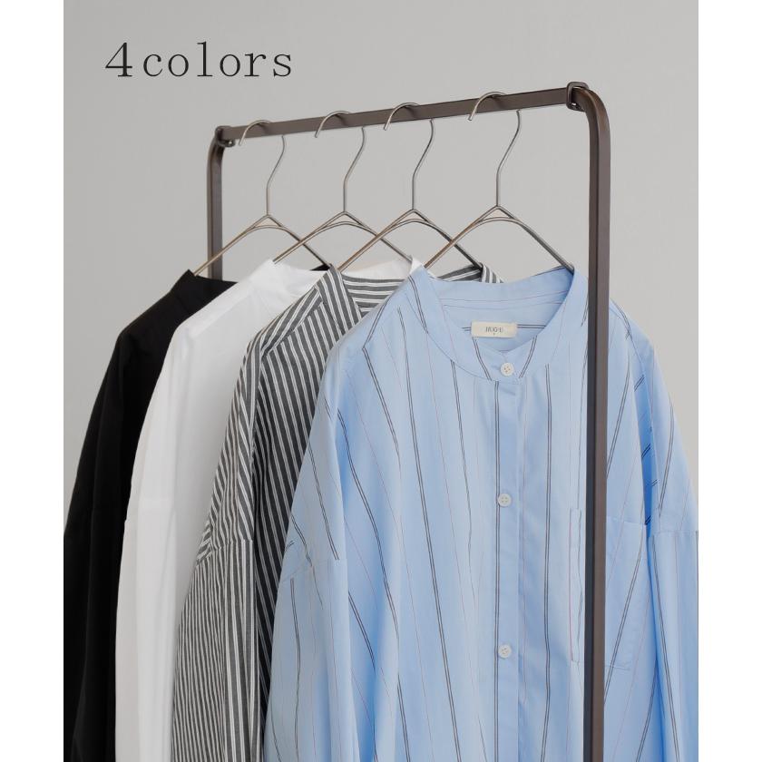 ワンピース ストライプ シャツワンピース シャツ ノーカラ― シャツワンピ レディース ロング ロングワンピース | HUG.U | 13