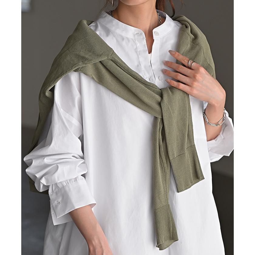 ワンピース ストライプ シャツワンピース シャツ ノーカラ― シャツワンピ レディース ロング ロングワンピース | HUG.U | 20