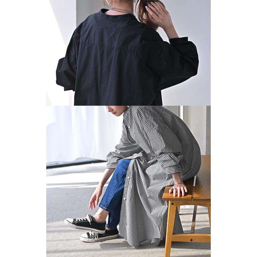 ワンピース ストライプ シャツワンピース シャツ ノーカラ― シャツワンピ レディース ロング ロングワンピース | HUG.U | 10