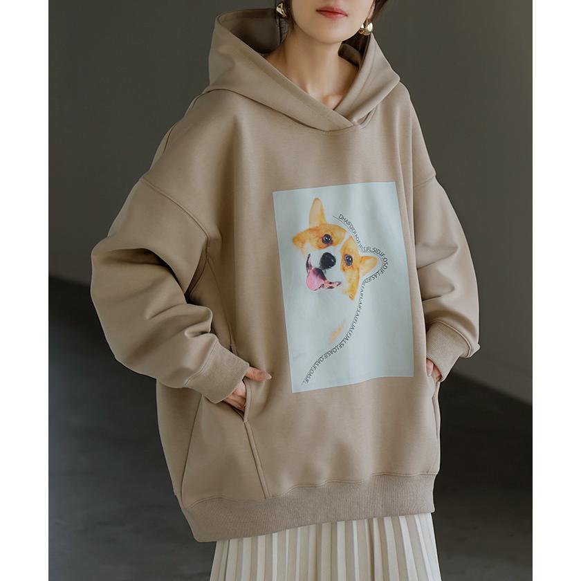 パーカー 猫 ダンボール レディース トップス トレーナー プリント シワになりにくい ロング ロングパーカー プルオーバー フード ビッグ お尻が隠れる ゆったり | HUG.U | 08