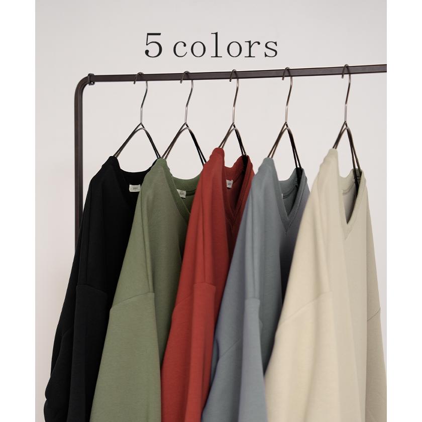 ワンピース ダンボール チュニック レディース トップス ロング スウェット プルオーバー シワになりにくい 無地 長袖 ワンピ クルーネック リブ レイヤード | HUG.U | 15