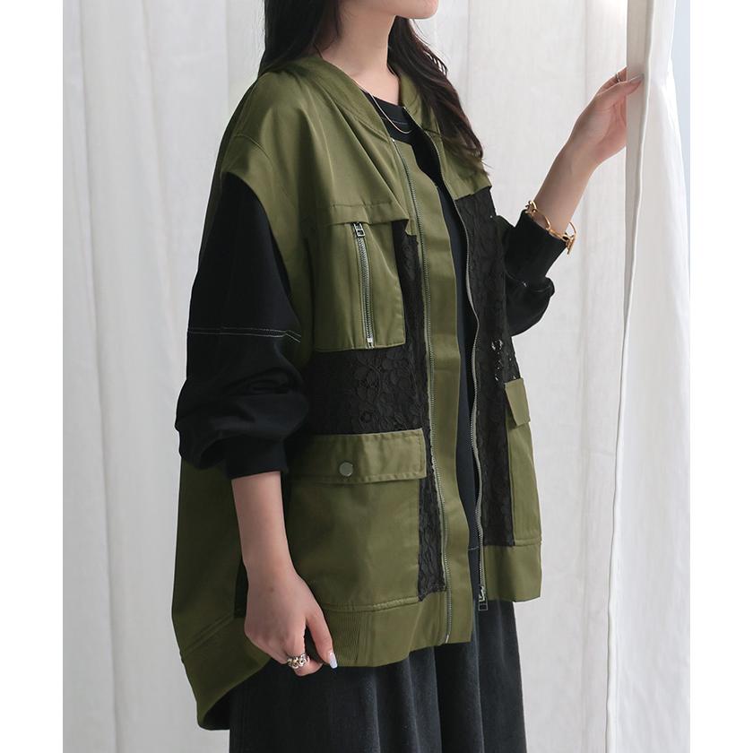 ベスト ジレ レース レディース トップス アウター ノーカラー Vネック ロング ロングジレ ノースリーブ | HUG.U | 06