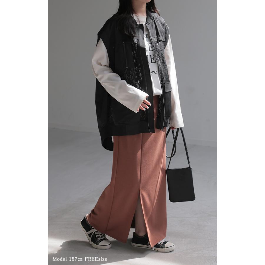 ベスト ジレ レース レディース トップス アウター ノーカラー Vネック ロング ロングジレ ノースリーブ | HUG.U | 07