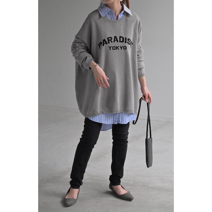 ニット ロゴ 綿100％ レディース トップス ロング ロングニット ロゴニット 長袖 ジャガード | HUG.U | 10