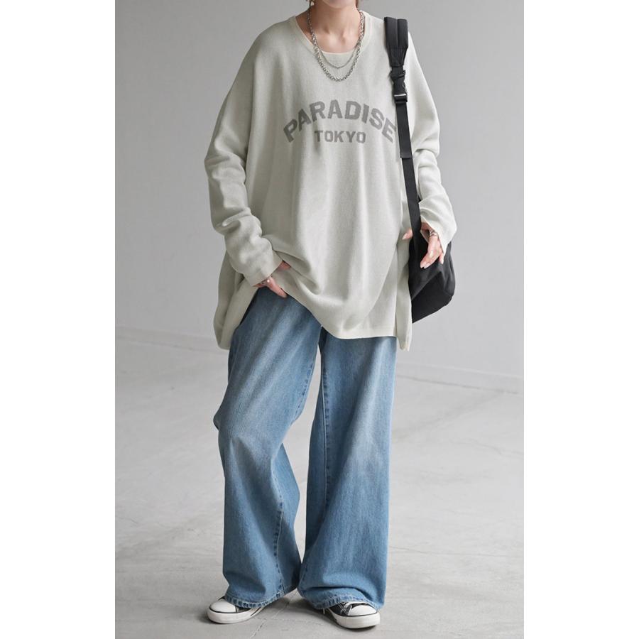 ニット ロゴ 綿100％ レディース トップス ロング ロングニット ロゴニット 長袖 ジャガード | HUG.U | 12