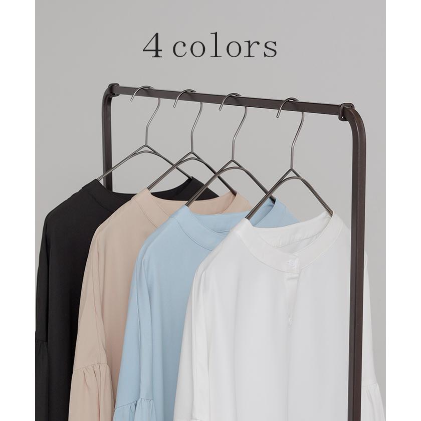 シャツ レディース ノーカラー トップス ストレッチ バンドカラー ブラウス ロング ロングシャツ チュニック スリット 長袖 無地 羽織 ライトアウター きれいめ | HUG.U | 15