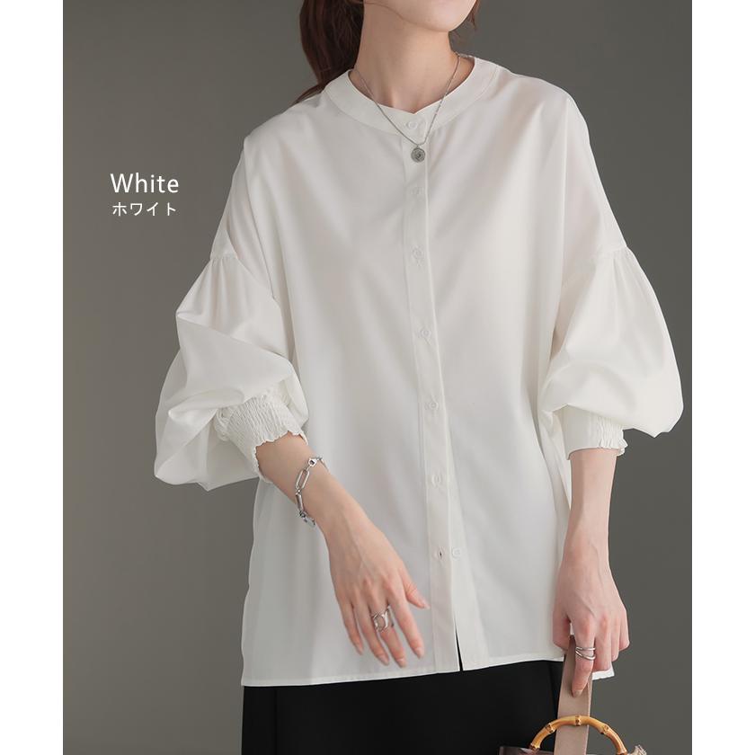 HUG.U（ハグユー） シャツ レディース ノーカラー トップス ストレッチ