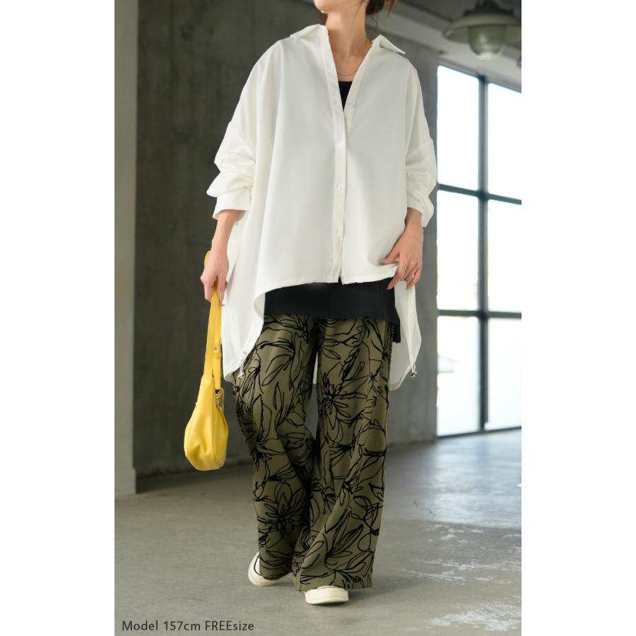 シャツ チュニック ロング レディース トップス ロングシャツ ブラウス ロングブラウス  Vネック 無地 ドロスト ゆったり シンプル 大きいサイズ 体型カバー | HUG.U | 08
