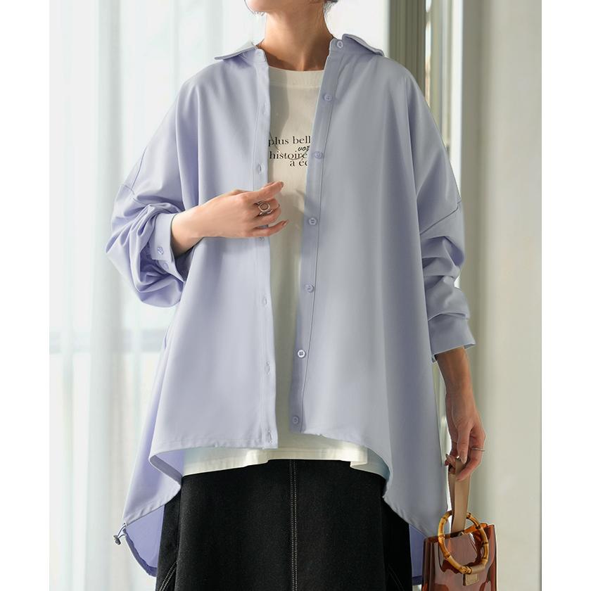 シャツ チュニック ロング レディース トップス ロングシャツ ブラウス ロングブラウス  Vネック 無地 ドロスト ゆったり シンプル 大きいサイズ 体型カバー | HUG.U | 09