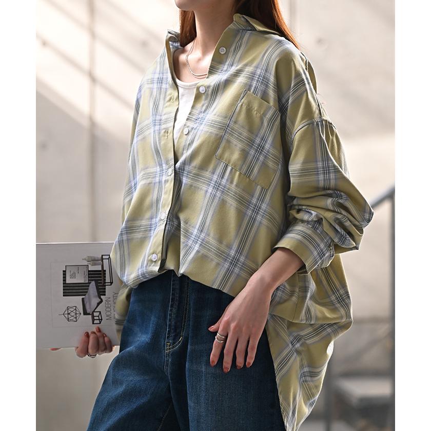 シャツ チェック柄 レディース トップス チェック チェックシャツ チェック柄シャツ 柄 ロング ブラウス | HUG.U | 16