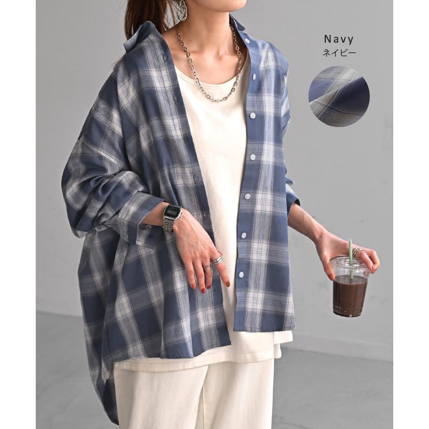 シャツ チェック柄 レディース トップス チェック チェックシャツ チェック柄シャツ 柄 ロング ブラウス | HUG.U | 18