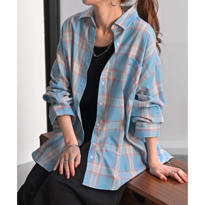 シャツ チェック柄 レディース トップス チェック チェックシャツ チェック柄シャツ 柄 ロング ブラウス | HUG.U | 06