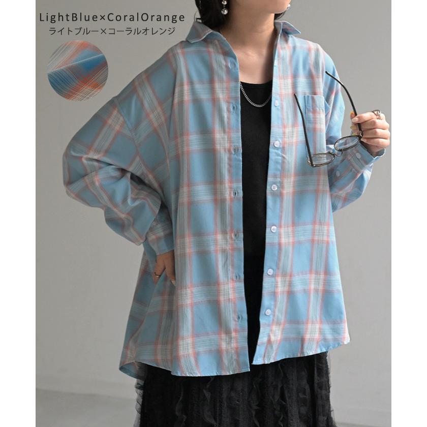 シャツ チェック柄 レディース トップス チェック チェックシャツ チェック柄シャツ 柄 ロング ブラウス | HUG.U | 10