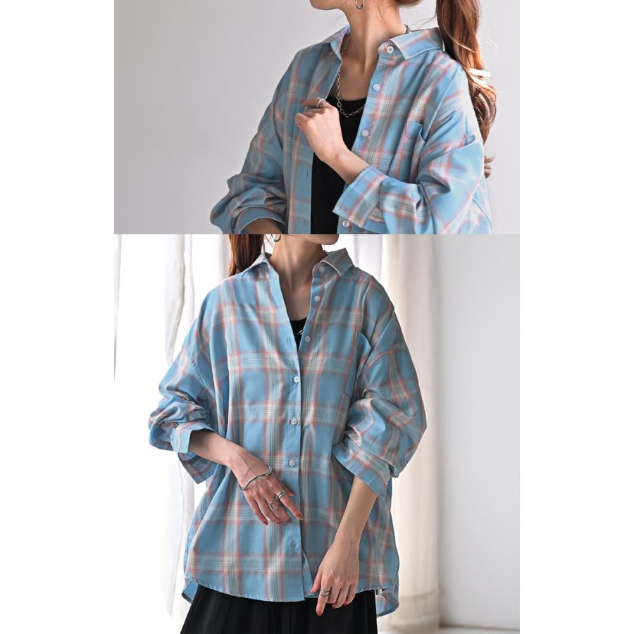 シャツ チェック柄 レディース トップス チェック チェックシャツ チェック柄シャツ 柄 ロング ブラウス | HUG.U | 12