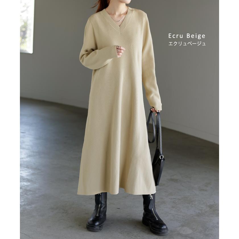 ワンピース ワンピース スポンジニット 選べる 丈 ワンピ レディース ニット 軽量 ロングワンピース Aライン | HUG.U | 17