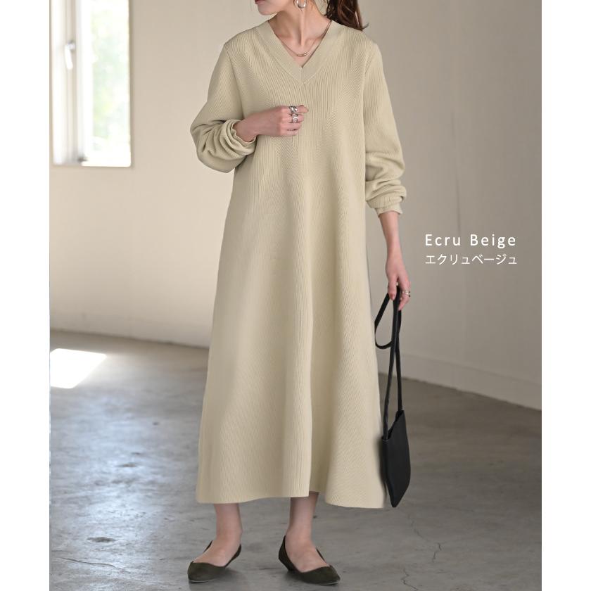 ワンピース ワンピース スポンジニット 選べる 丈 ワンピ レディース ニット 軽量 ロングワンピース Aライン | HUG.U | 17