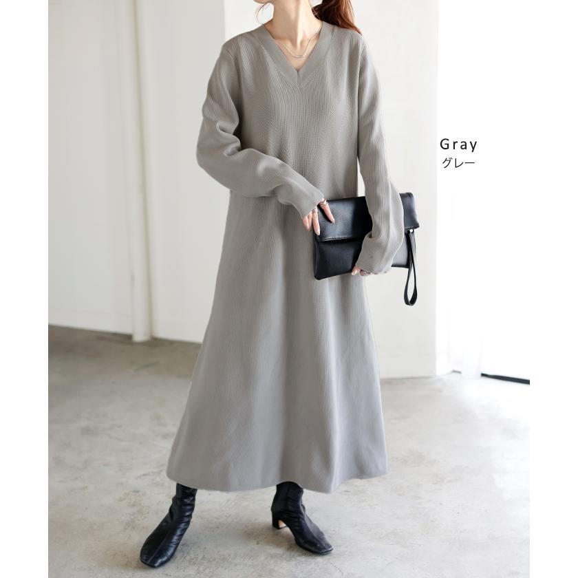 ワンピース ワンピース スポンジニット 選べる 丈 ワンピ レディース ニット 軽量 ロングワンピース Aライン | HUG.U | 23