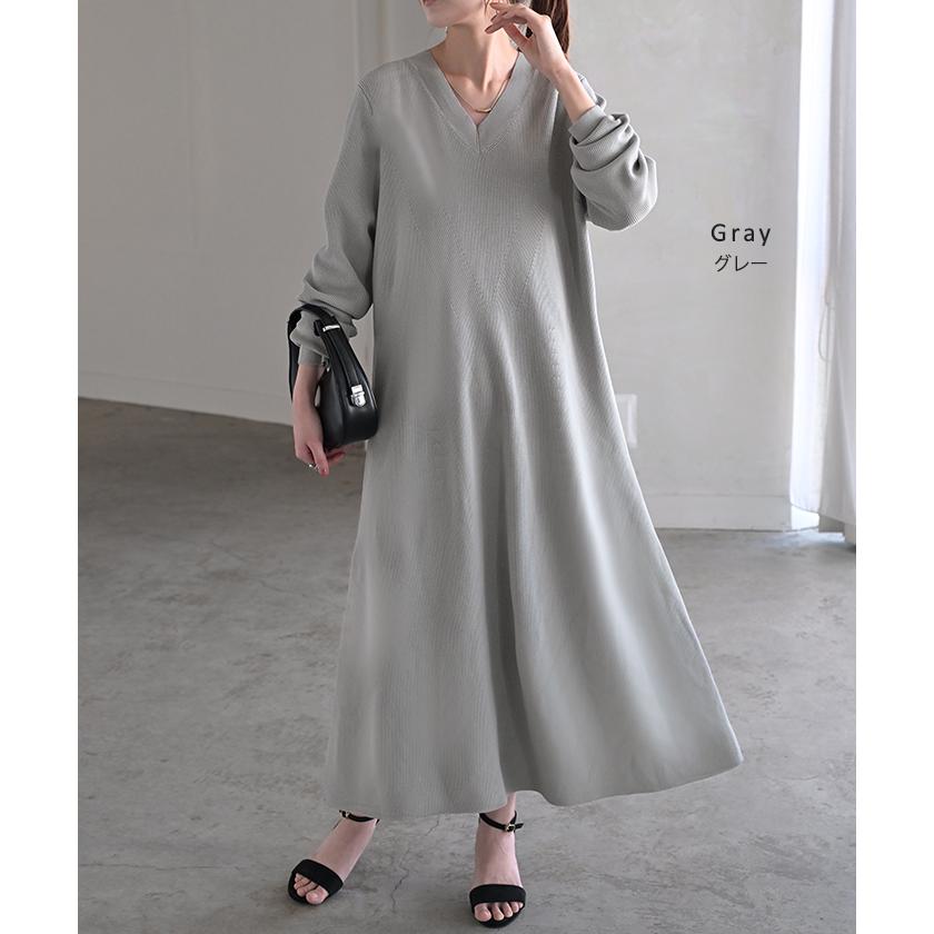 ワンピース ワンピース スポンジニット 選べる 丈 ワンピ レディース ニット 軽量 ロングワンピース Aライン | HUG.U | 23