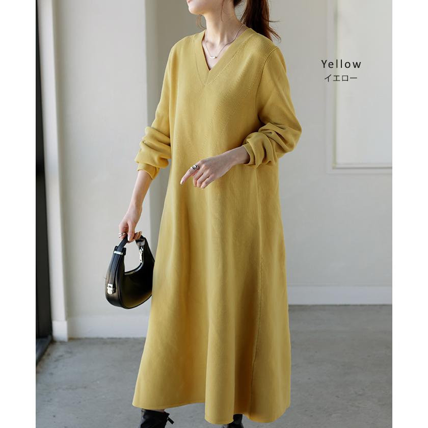 ワンピース ワンピース スポンジニット 選べる 丈 ワンピ レディース ニット 軽量 ロングワンピース Aライン | HUG.U | 25