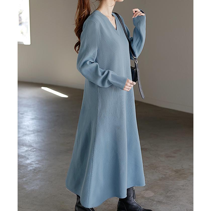 ワンピース ワンピース スポンジニット 選べる 丈 ワンピ レディース ニット 軽量 ロングワンピース Aライン | HUG.U | 10