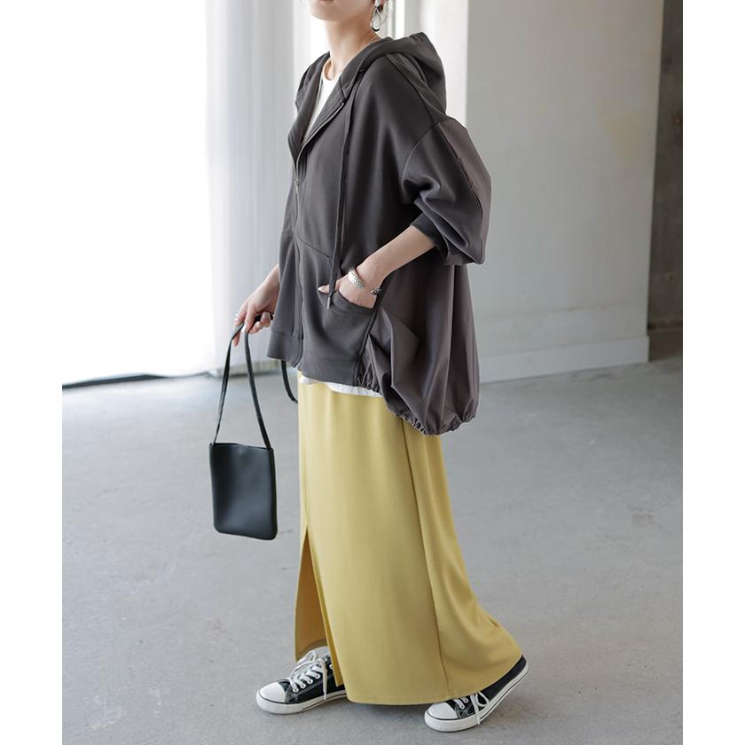 パーカー ポンチ シャツ スポーティー アウター レディース チュニック 異素材 ライトアウター トップス ジップアップ フード フーディー ビッグ ゆったり | HUG.U | 11