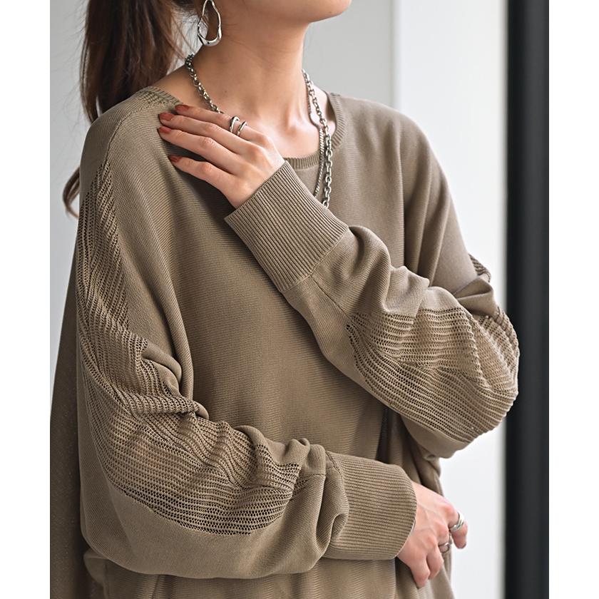 ニット 前後2WAY サマーニット レディース トップス セーター オーバー 透かし編み 涼しい メッシュ プルオーバー ロング 長袖 長い レイヤード 薄手 シアー | HUG.U | 14