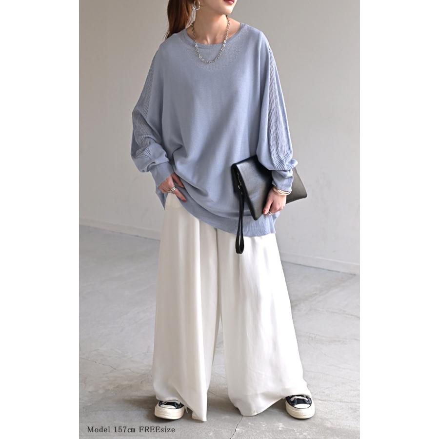 ニット 前後2WAY サマーニット レディース トップス セーター オーバー 透かし編み 涼しい メッシュ プルオーバー ロング 長袖 長い レイヤード 薄手 シアー | HUG.U | 24